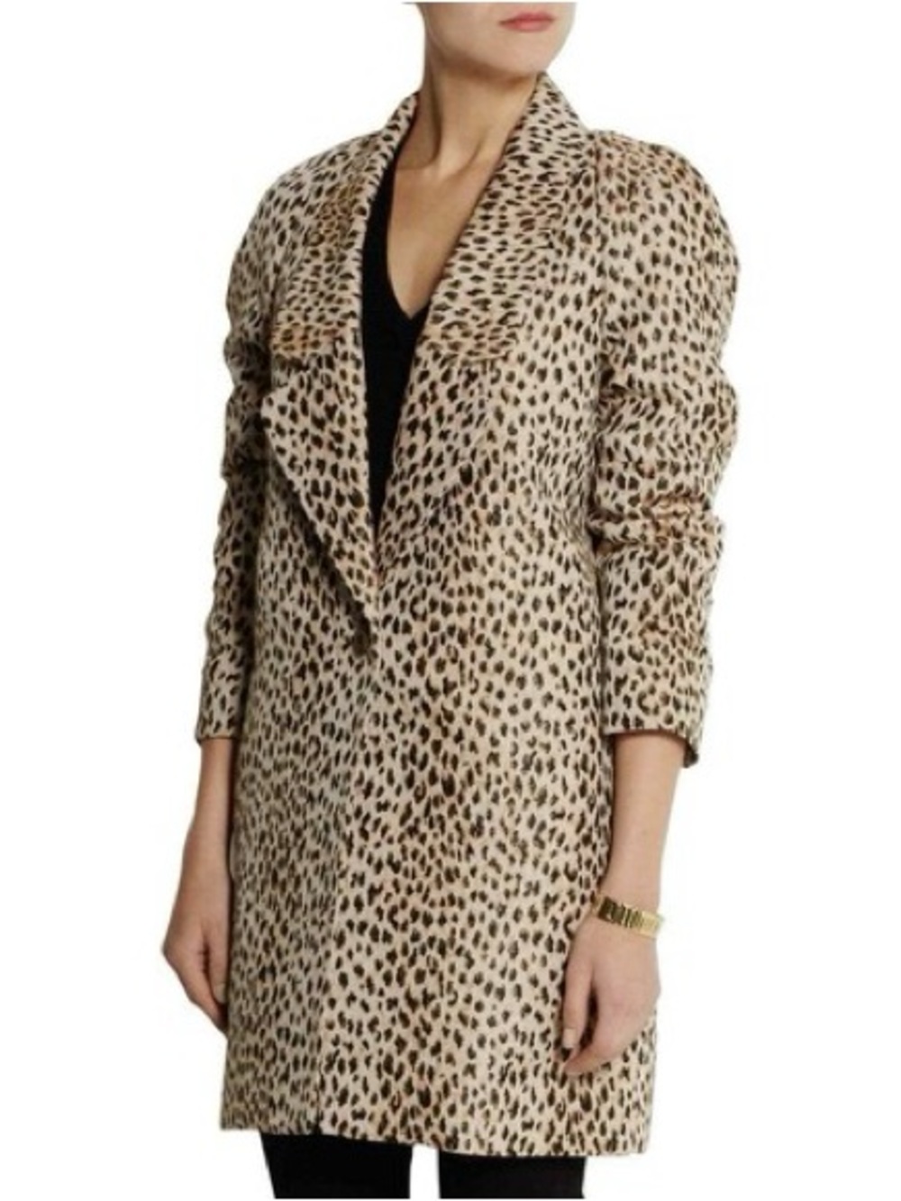 Diane Von Furstenberg Leopard Print Coat Duster Tan Black Size 12 - Picture 2 of 16